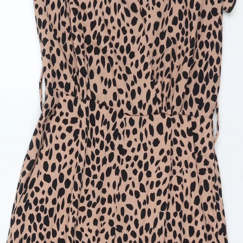 AX Paris Womens Beige Animal Print Polyester Jumpsuit One-Piece Size 8 L25 in Zip - Cheetah Print