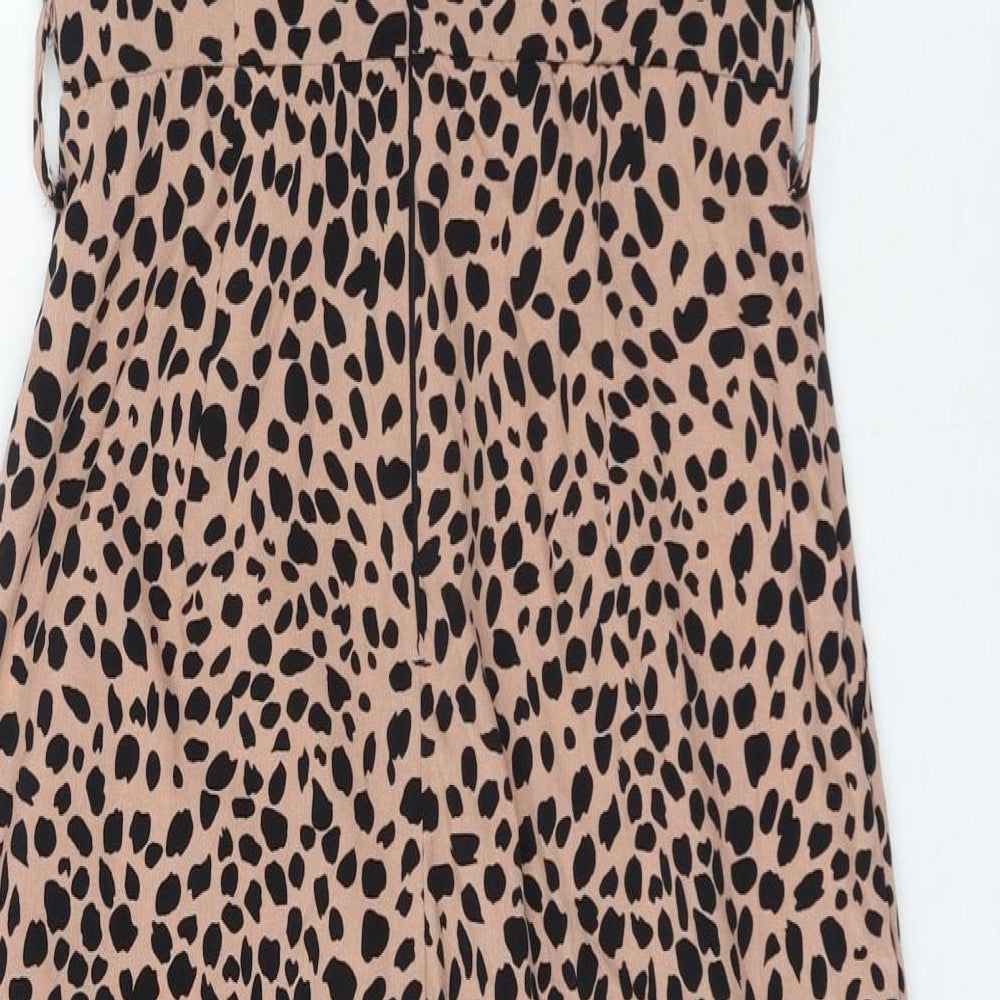 AX Paris Womens Beige Animal Print Polyester Jumpsuit One-Piece Size 8 L25 in Zip - Cheetah Print