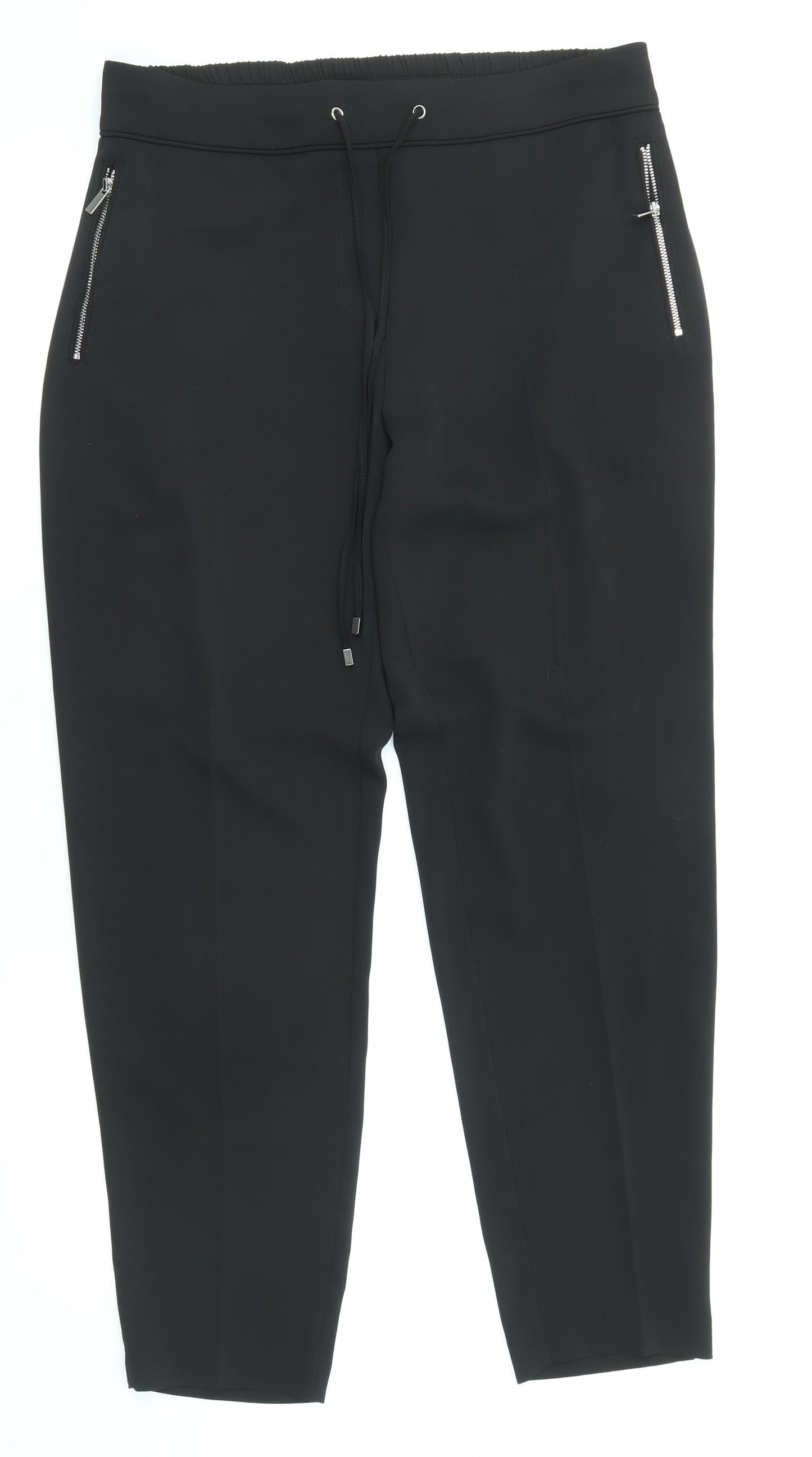 Wallis Womens Black Polyester Jogger Trousers Size 14 L28 in Regular Drawstring