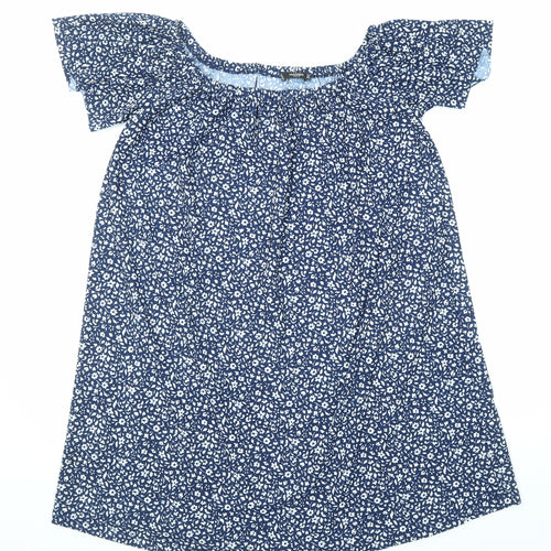 Mango Womens Blue Floral Polyester Trapeze & Swing Size M Boat Neck Pullover