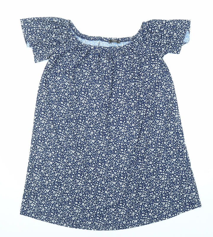 Mango Womens Blue Floral Polyester Trapeze & Swing Size M Boat Neck Pullover