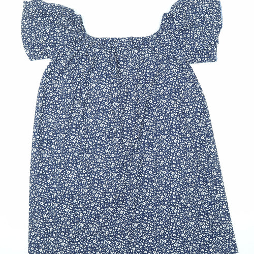 Mango Womens Blue Floral Polyester Trapeze & Swing Size M Boat Neck Pullover