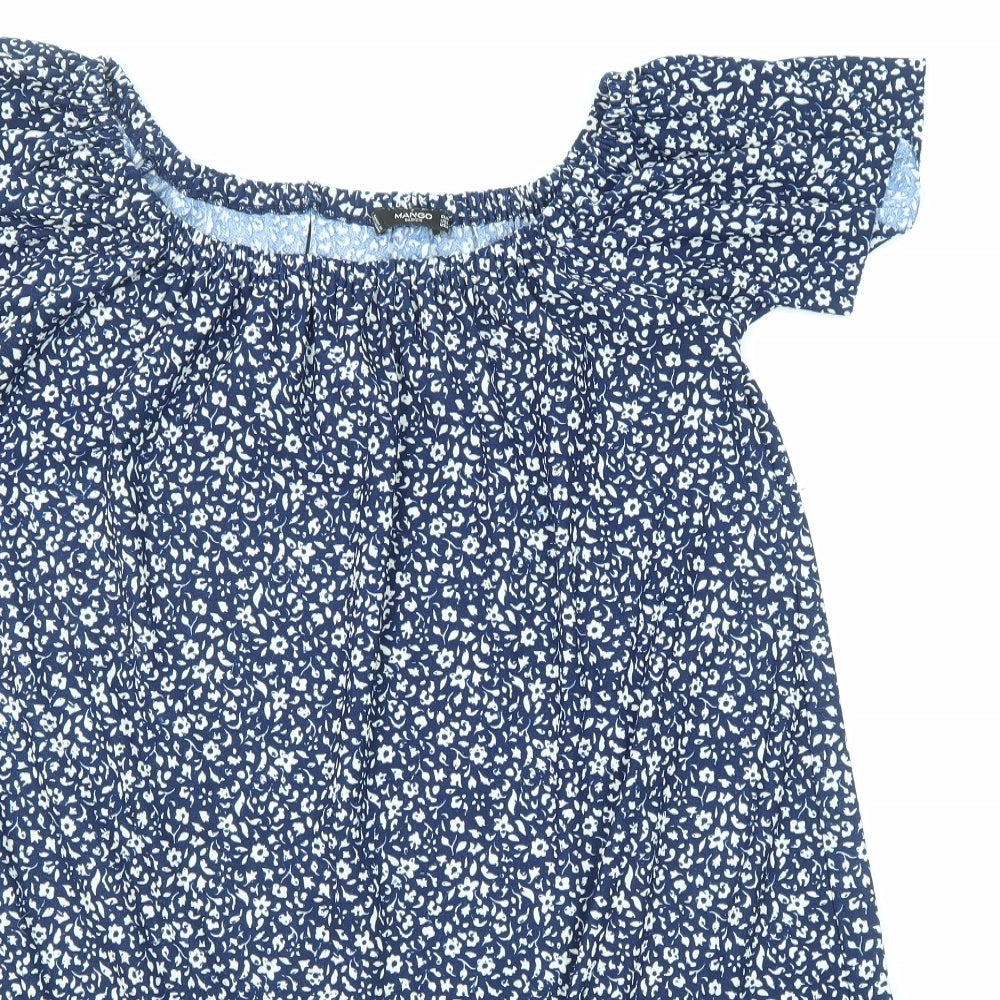 Mango Womens Blue Floral Polyester Trapeze & Swing Size M Boat Neck Pullover