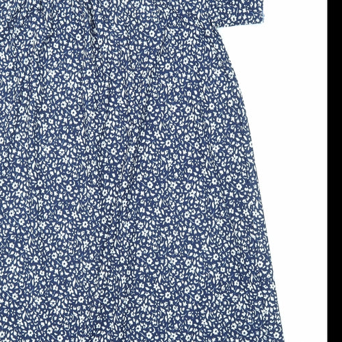 Mango Womens Blue Floral Polyester Trapeze & Swing Size M Boat Neck Pullover