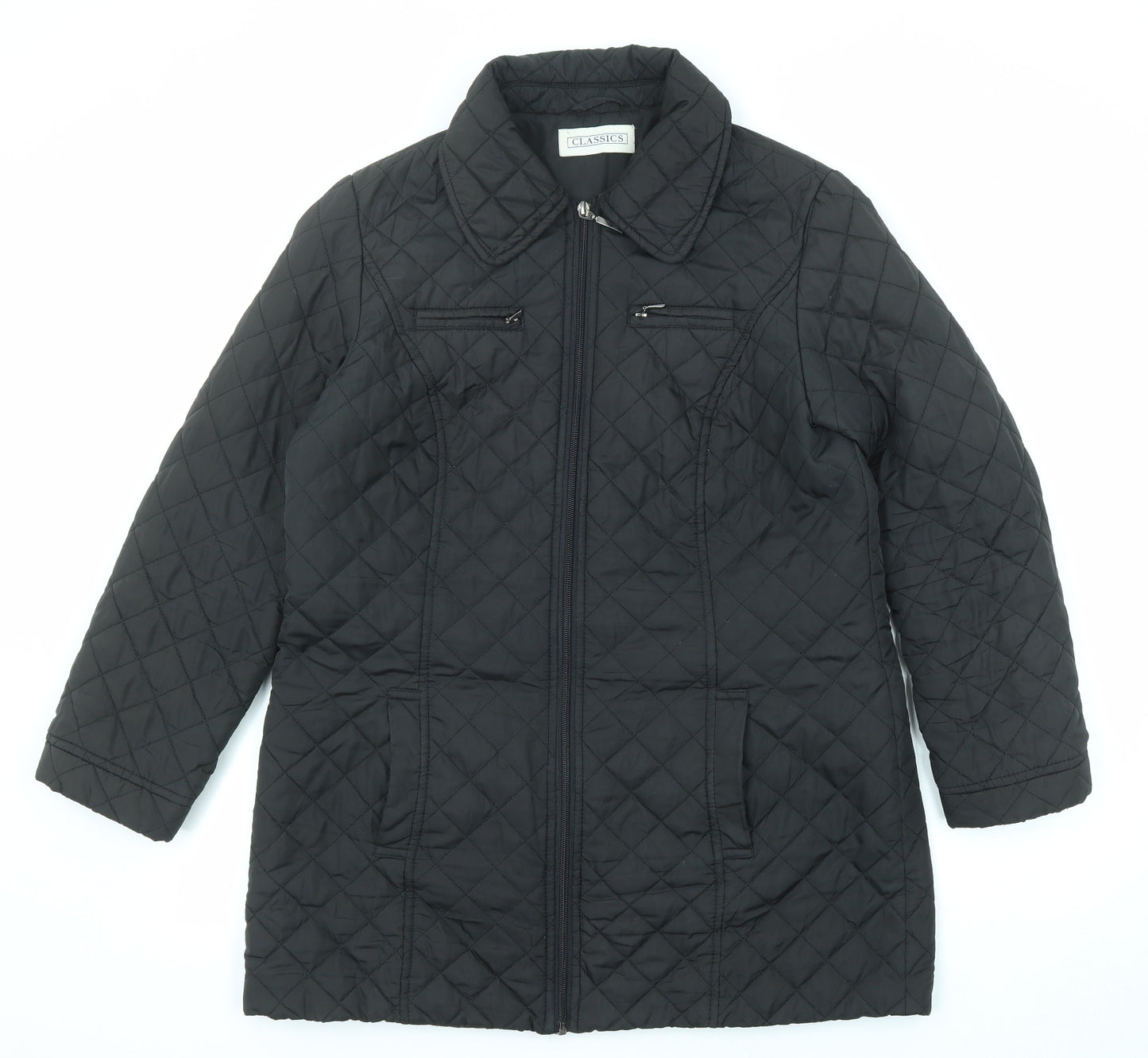 BHS Womens Black Overcoat Coat Size 14 Zip