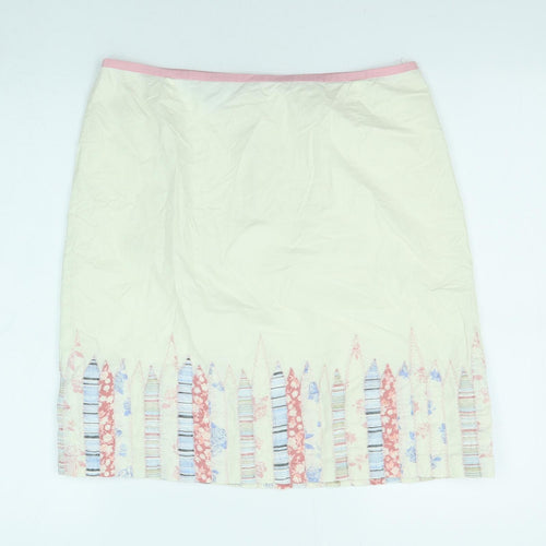 Mix Nouveau Womens Ivory Geometric Cotton A-Line Skirt Size 12 Zip