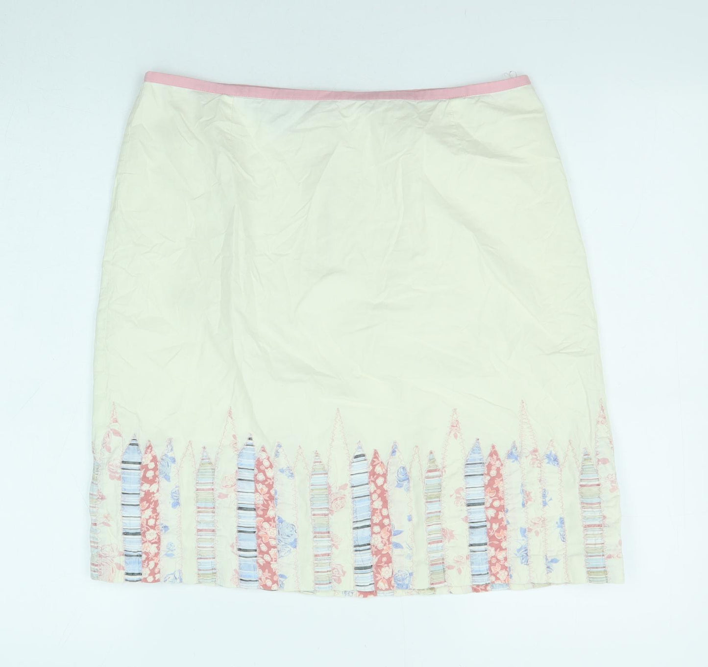 Mix Nouveau Womens Ivory Geometric Cotton A-Line Skirt Size 12 Zip