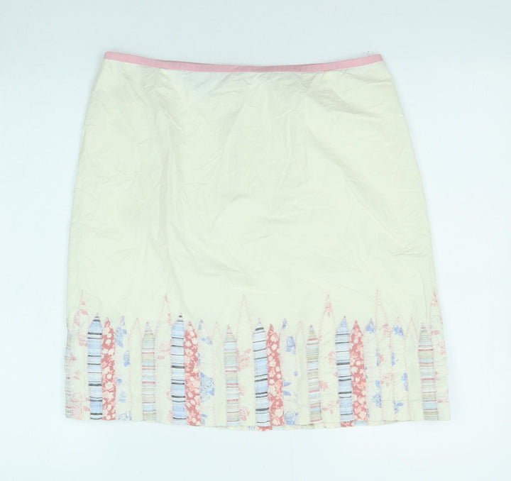 Mix Nouveau Womens Ivory Geometric Cotton A-Line Skirt Size 12 Zip