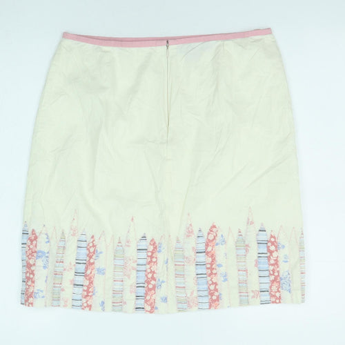 Mix Nouveau Womens Ivory Geometric Cotton A-Line Skirt Size 12 Zip