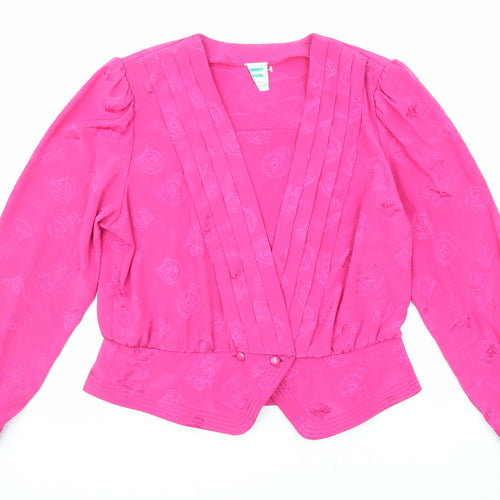 Frankenwelder Womens Pink Geometric Polyester Basic Blouse Size 14 V-Neck