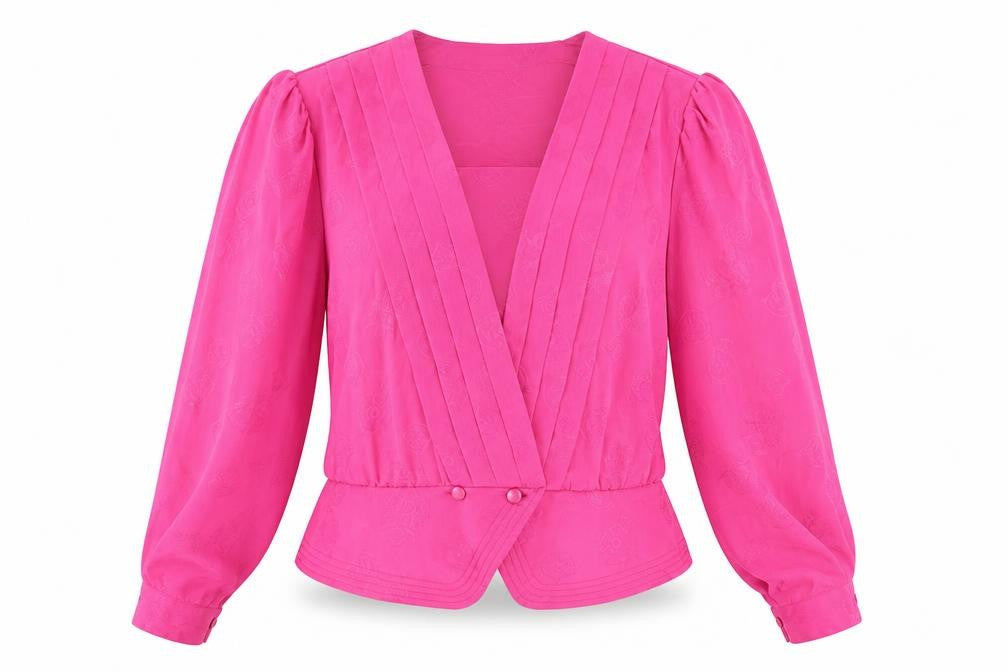 Frank Walder Womens Pink Geometric Polyester Basic Blouse Size 14 V-Neck