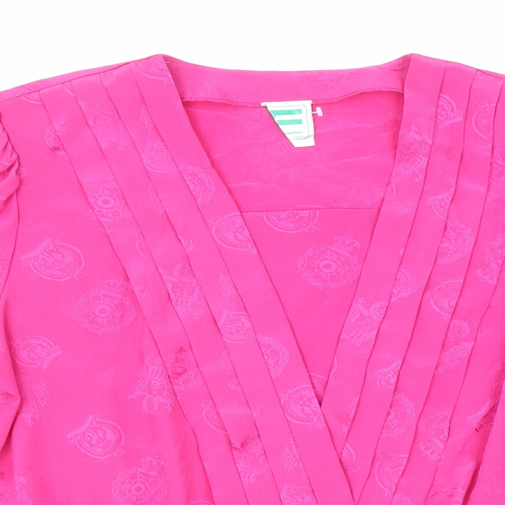 Frankenwelder Womens Pink Geometric Polyester Basic Blouse Size 14 V-Neck