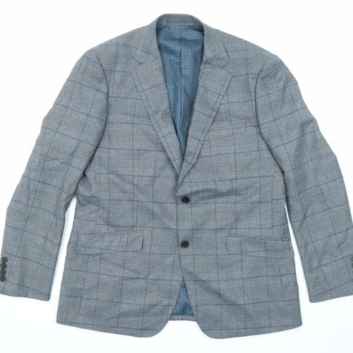 Skopes Mens Blue Plaid Polyester Jacket Suit Jacket Size 42 Regular