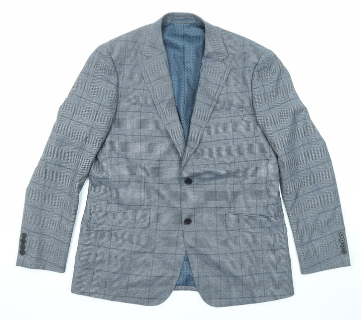 Skopes Mens Blue Plaid Polyester Jacket Suit Jacket Size 42 Regular