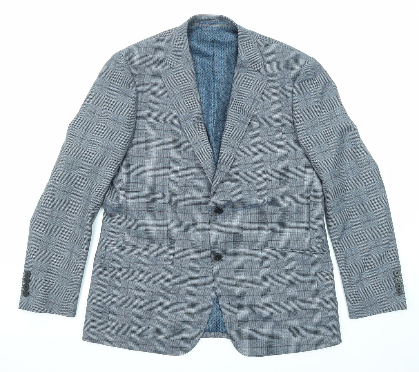 Skopes Mens Blue Plaid Polyester Jacket Suit Jacket Size 42 Regular