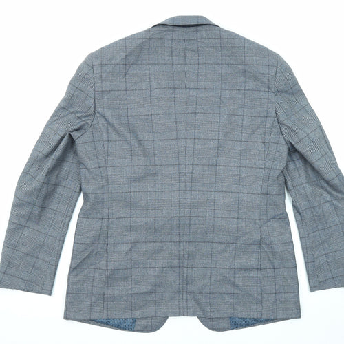 Skopes Mens Blue Plaid Polyester Jacket Suit Jacket Size 42 Regular