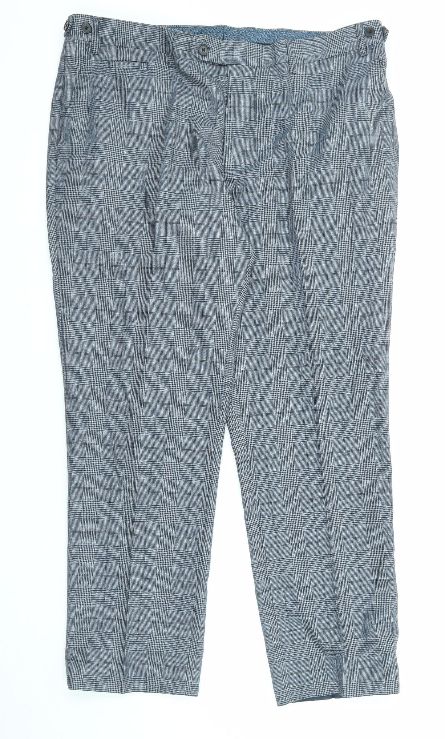 Skopes Mens Blue Check Polyester Trousers Size 38 in L28 in Regular Zip