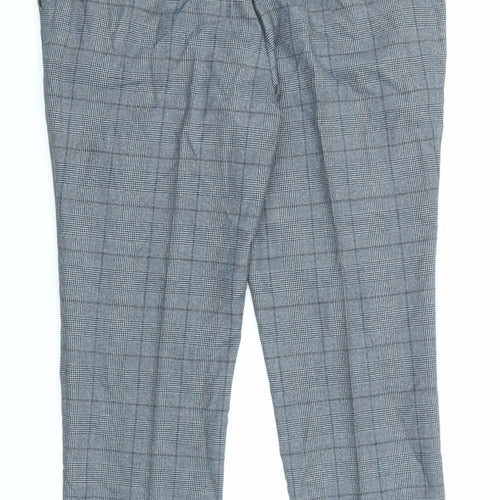 Skopes Mens Blue Check Polyester Trousers Size 38 in L28 in Regular Zip