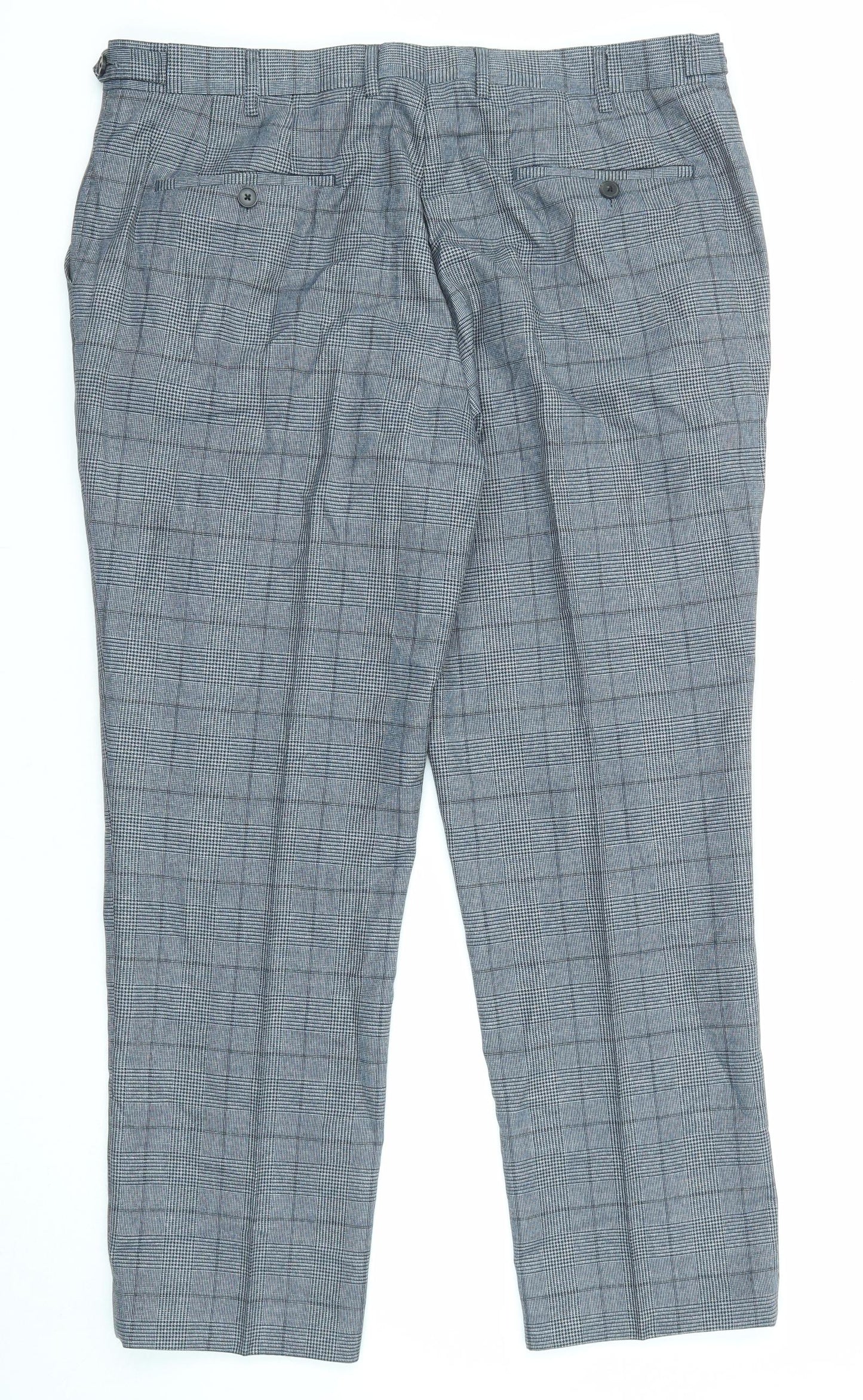 Skopes Mens Blue Check Polyester Trousers Size 38 in L28 in Regular Zip