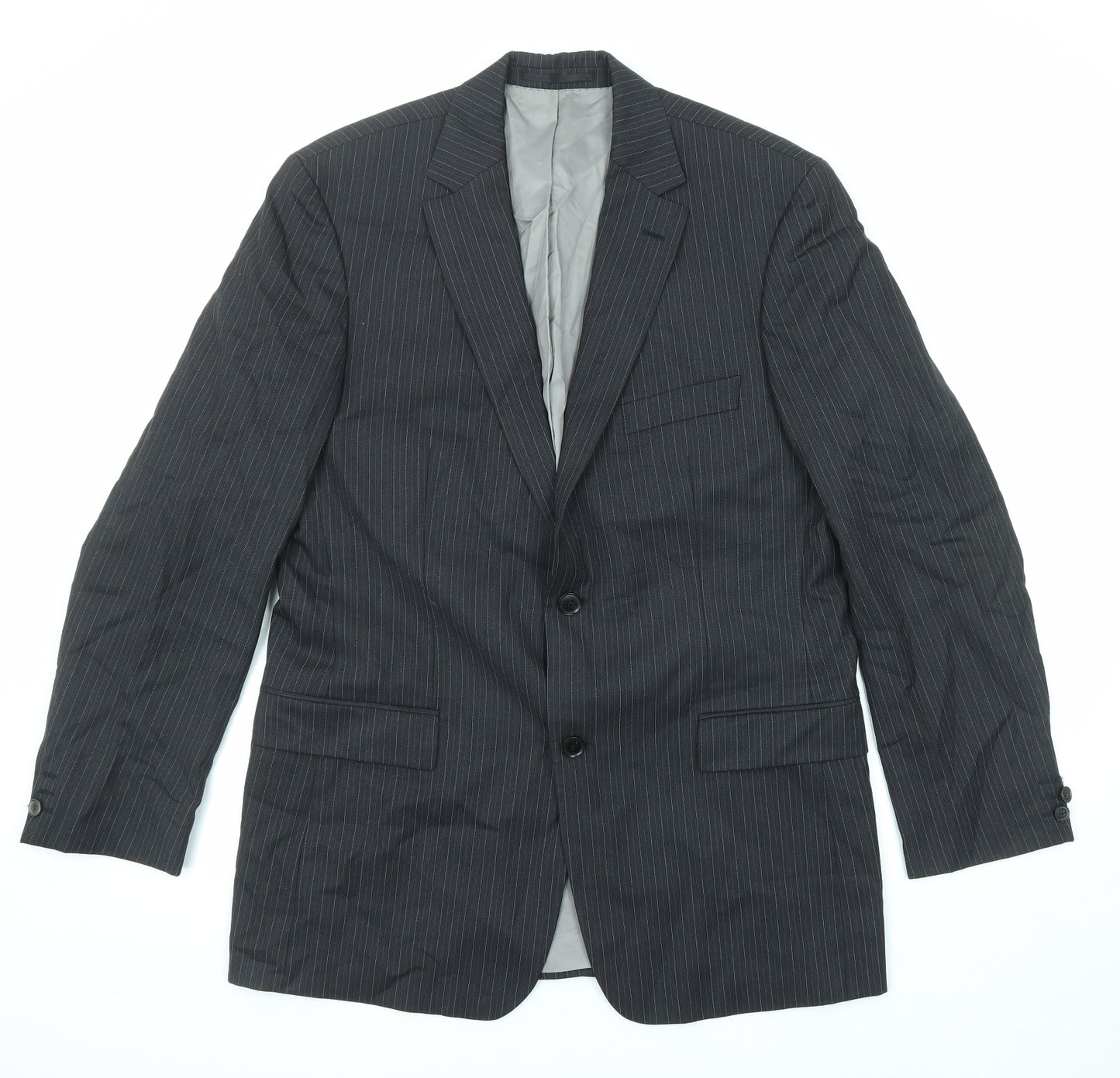 HUGO BOSS Mens Black Striped Wool Jacket Suit Jacket Size 52 Regular