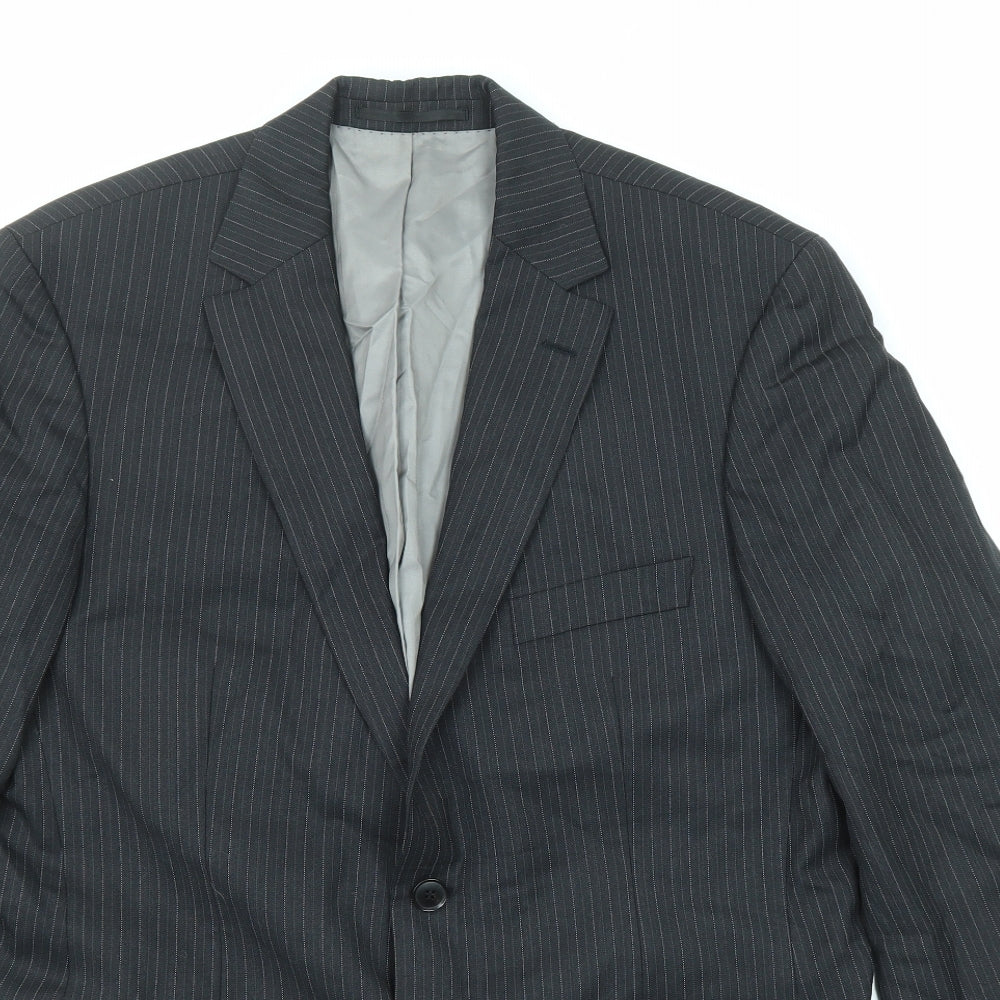 HUGO BOSS Mens Black Striped Wool Jacket Suit Jacket Size 52 Regular