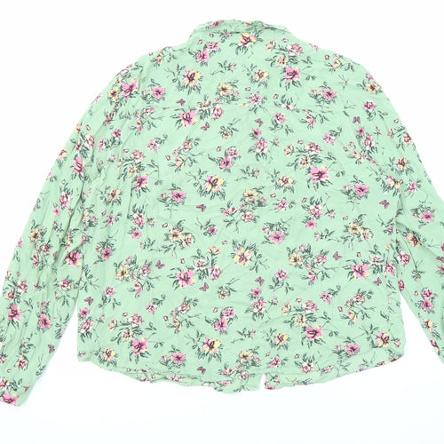 Divided by H&M Womens Green Floral Viscose Basic Button-Up Size 12 Collared