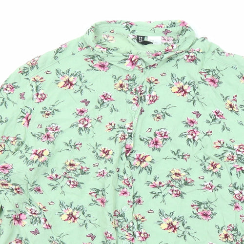 Divided by H&M Womens Green Floral Viscose Basic Button-Up Size 12 Collared