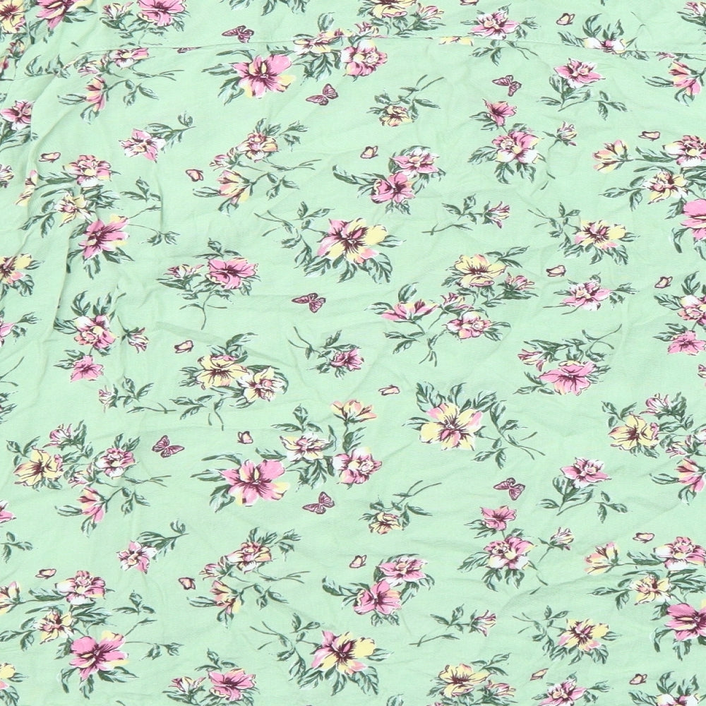 Divided by H&M Womens Green Floral Viscose Basic Button-Up Size 12 Collared