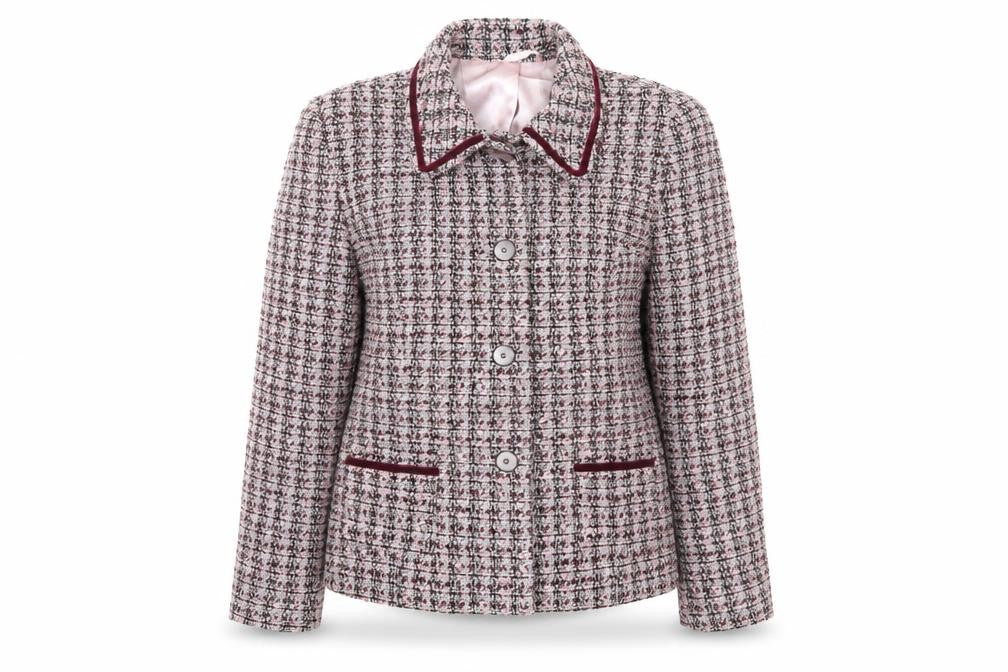 Front view of Berkertex women’s multicoloured jacket blazer, size UK 12, button