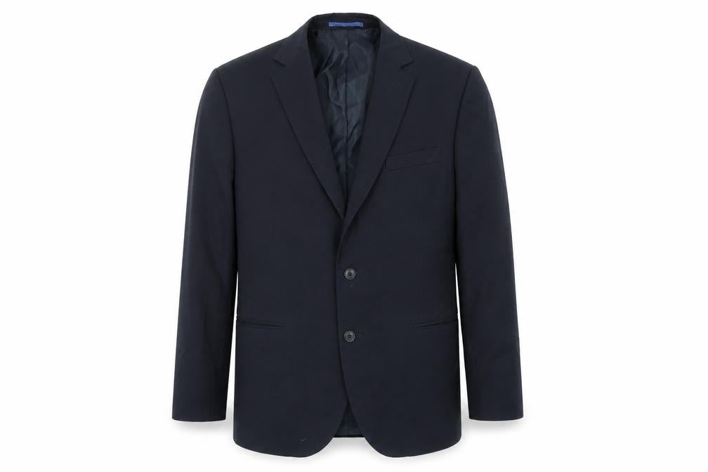 Front view of Marks & Spencer men’s blue polyester jacket suit jacket, size 42, regular