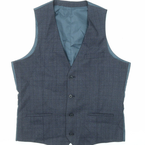 Onesix5ive Mens Blue Plaid Wool Jacket Suit Waistcoat Size 38 Regular