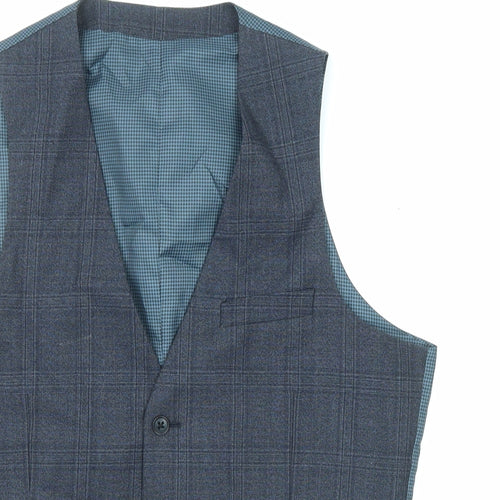 Onesix5ive Mens Blue Plaid Wool Jacket Suit Waistcoat Size 38 Regular
