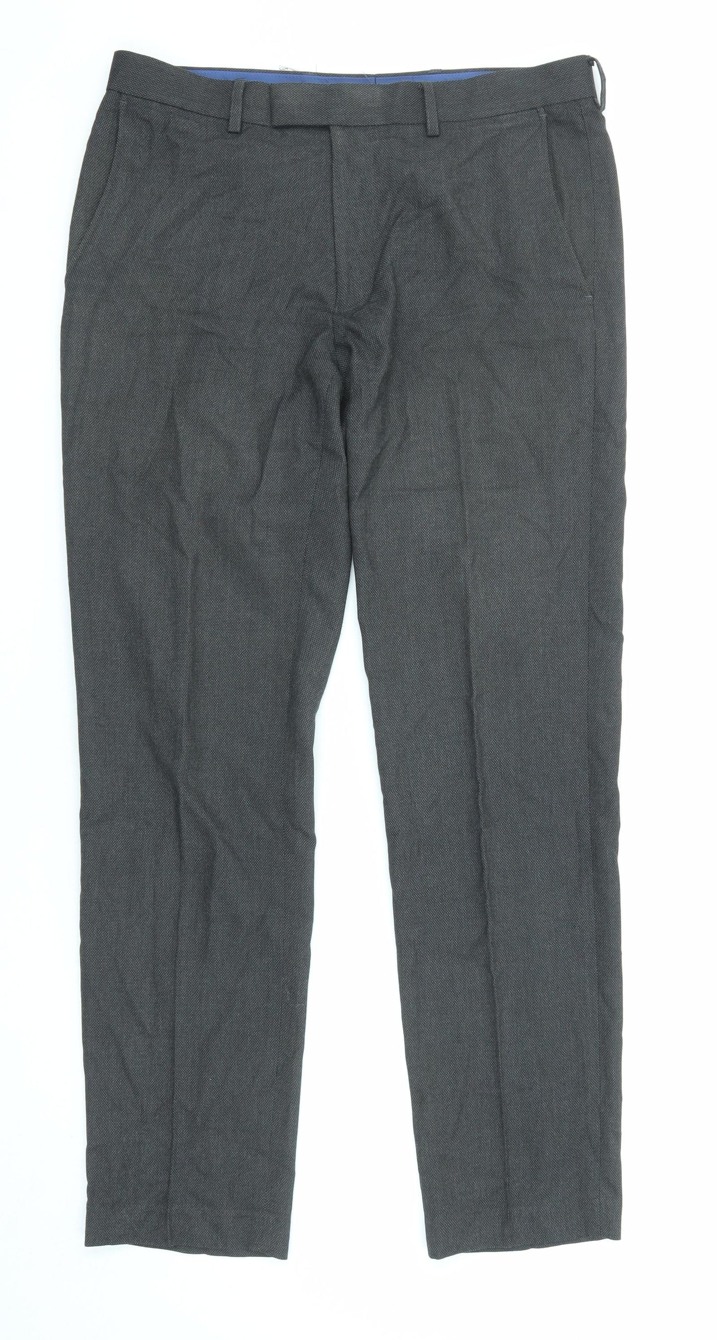 Marks and Spencer Mens Grey Polyester Trousers Size 32 in L31 in Regular Zip