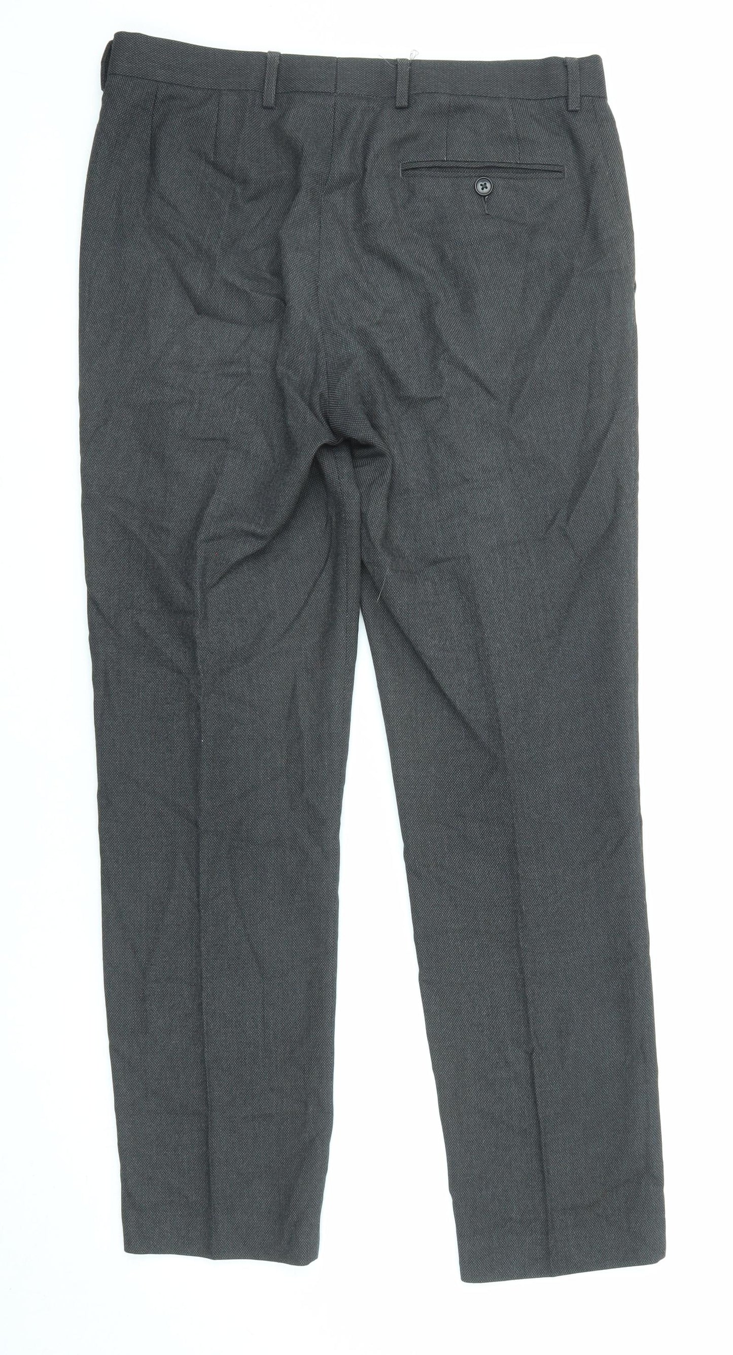 Marks and Spencer Mens Grey Polyester Trousers Size 32 in L31 in Regular Zip