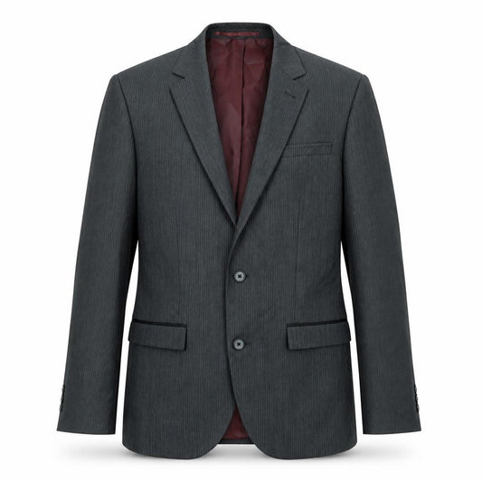 Front view of Next men’s grey striped wool jacket suit jacket, size 36, regular