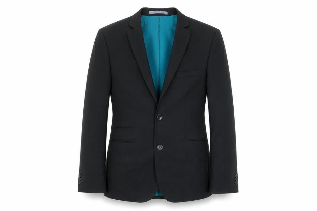 Front view of Marks & Spencer men’s black polyester jacket suit jacket, size 36, regular
