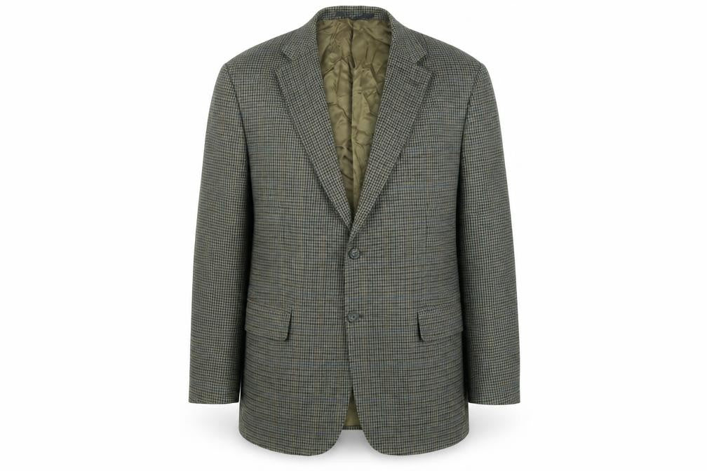 Front view of Marks & Spencer men’s multicoloured geometric wool jacket suit jacket, size 46, regular