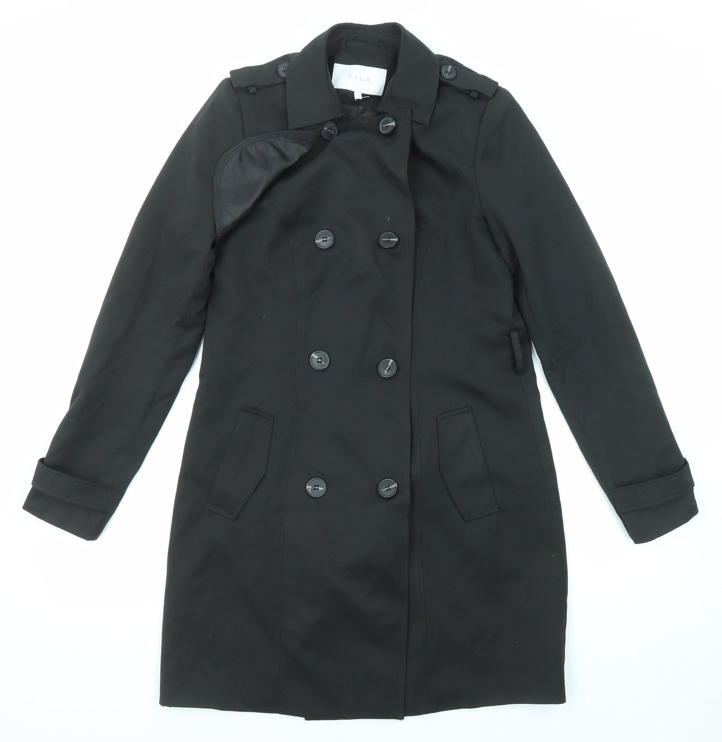 VILA Womens Black Pea Coat Coat Size XS Button