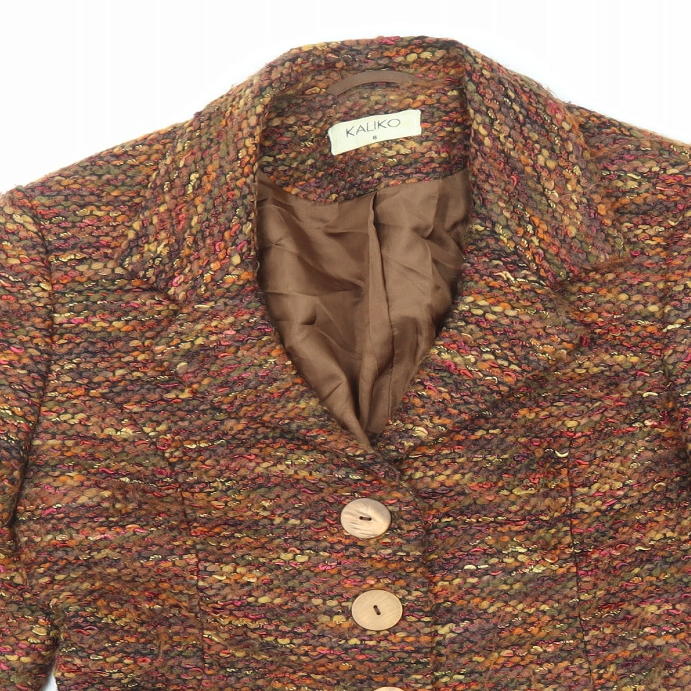 Kaliko Womens Multicoloured Geometric Jacket Blazer Size 8 Button