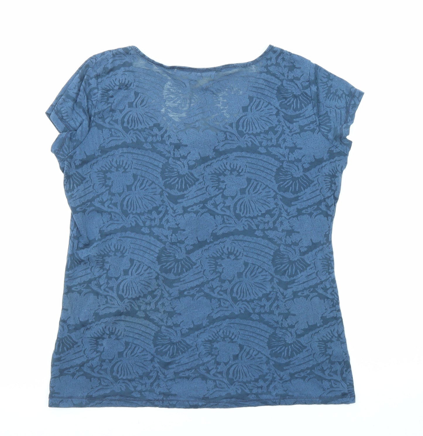 H&M Womens Blue Geometric Polyester Basic T-Shirt Size L Scoop Neck