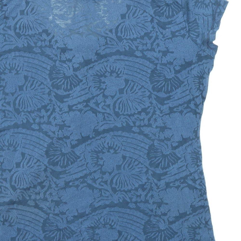 H&M Womens Blue Geometric Polyester Basic T-Shirt Size L Scoop Neck