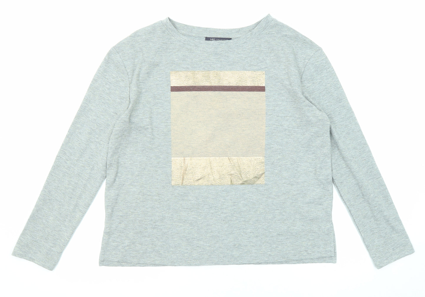 Marks and Spencer Womens Grey Polyester Basic T-Shirt Size 12 Round Neck