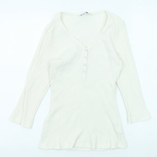 NEXT Womens White Cotton Basic T-Shirt Size 10 V-Neck