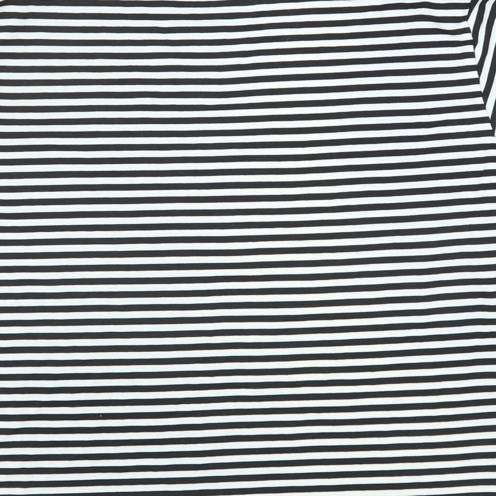Boohoo Womens Black Striped Viscose Basic T-Shirt Size 10 Round Neck