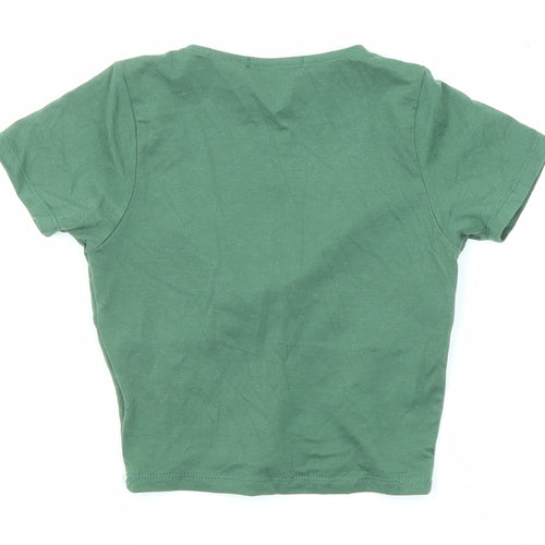 PRETTYLITTLETHING Womens Green Polyester Basic T-Shirt Size 6 Scoop Neck
