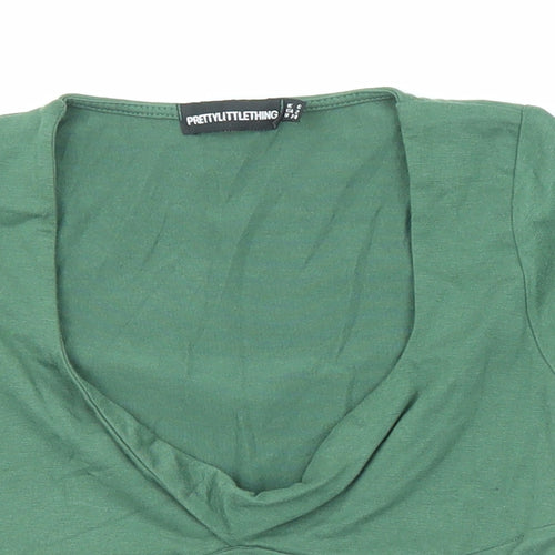 PRETTYLITTLETHING Womens Green Polyester Basic T-Shirt Size 6 Scoop Neck