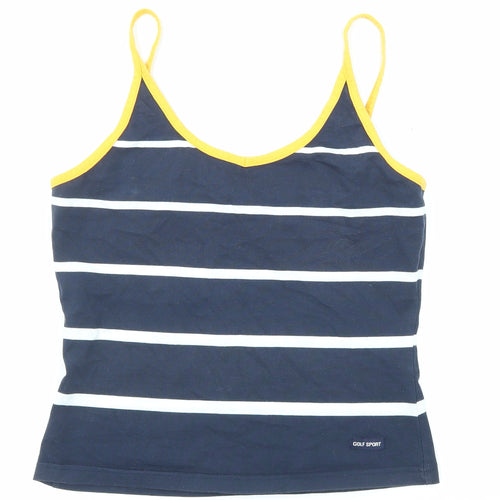 Golf Sport Womens Blue Striped Cotton Basic Tank Size L V-Neck