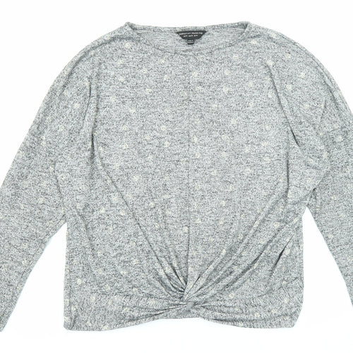 Dorothy Perkins Womens Grey Geometric Polyester Basic Blouse Size M Round Neck - Twist Detail