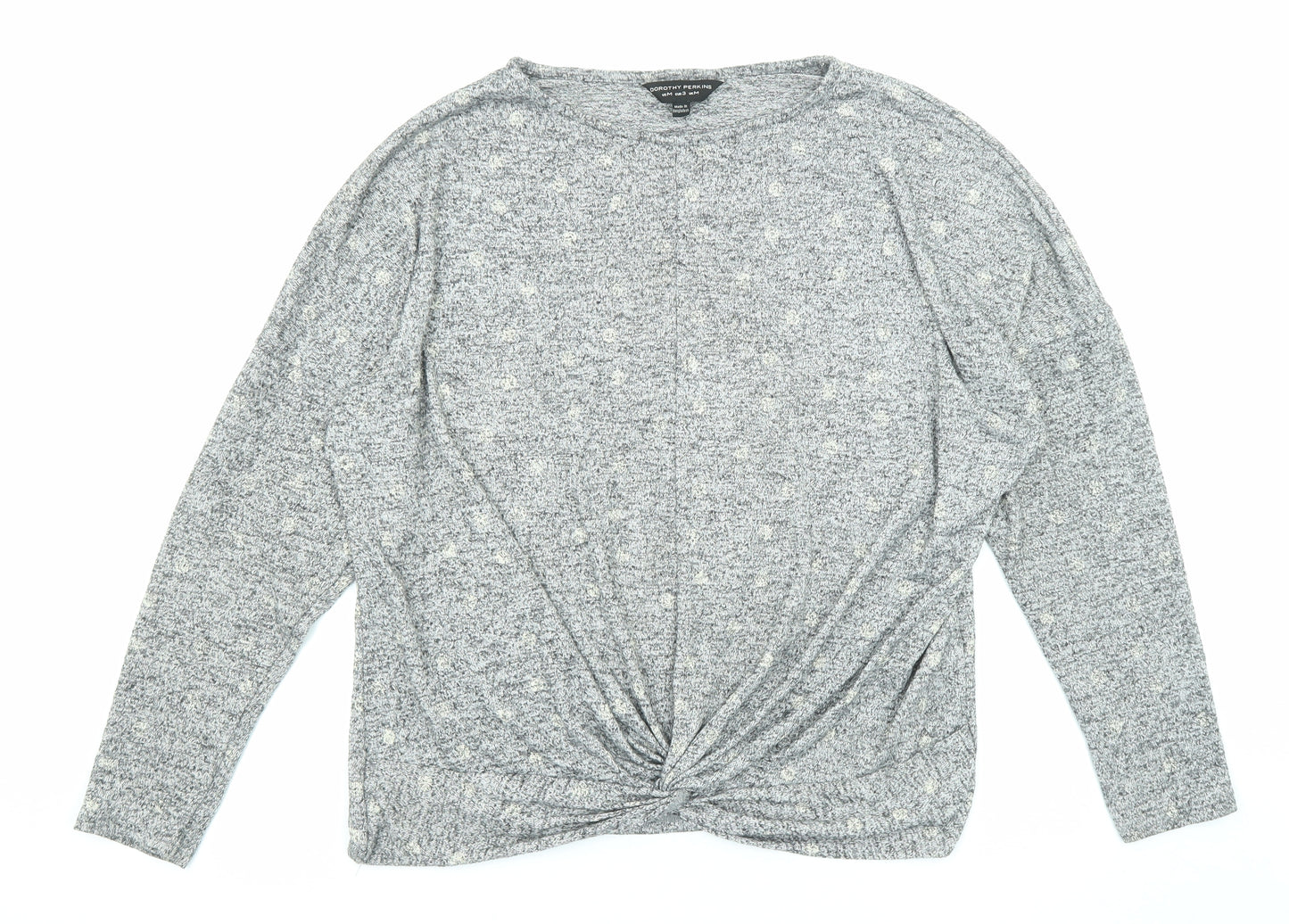 Dorothy Perkins Womens Grey Geometric Polyester Basic Blouse Size M Round Neck - Twist Detail