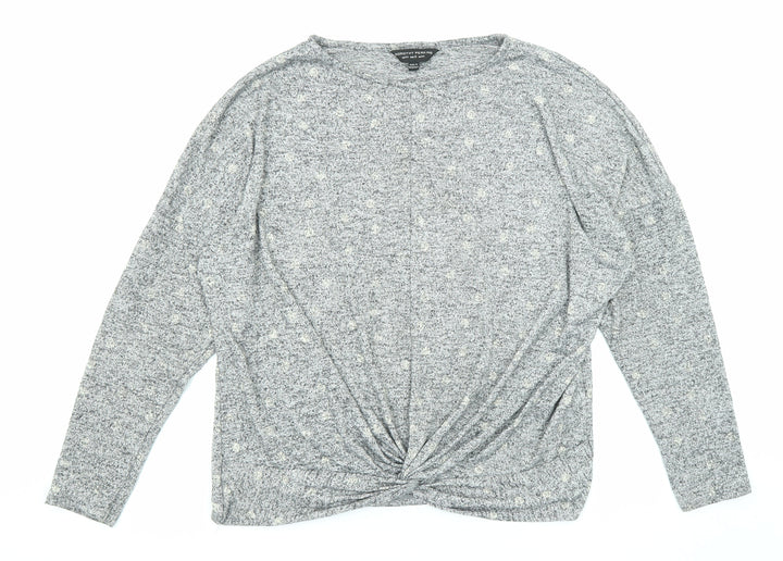Dorothy Perkins Womens Grey Geometric Polyester Basic Blouse Size M Round Neck - Twist Detail